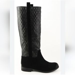 NEW Matt Bernson Roark Black Leather Suede Diamond Print Knee High Boots 7.5